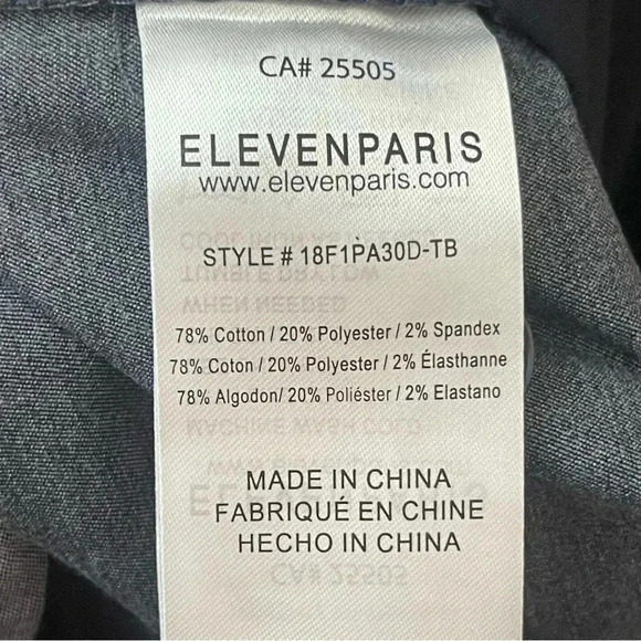 NWT ELEVENPARIS LA COLLECTION Men’s 42 / 32 Pants Dark Grey Cotton Poly Stretch - Picture 7 of 8